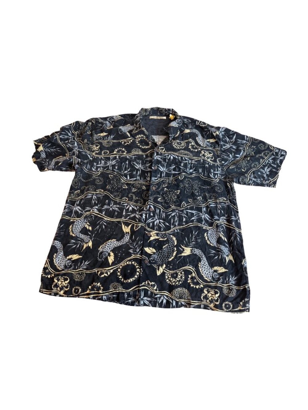 Vintage Tommy Bahama Silk Hawaiian Camp Shirt XL Tropical Floral Koi Fish button